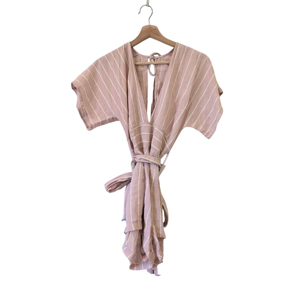 Winston White Romper Pink Cream Linen Belted‎ XS